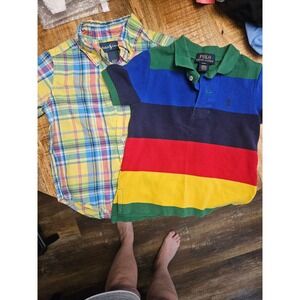 Polo Ralph Lauren Boys 2T Shirt Bundle Plaid Button Down & Colorblock Polo 2pc